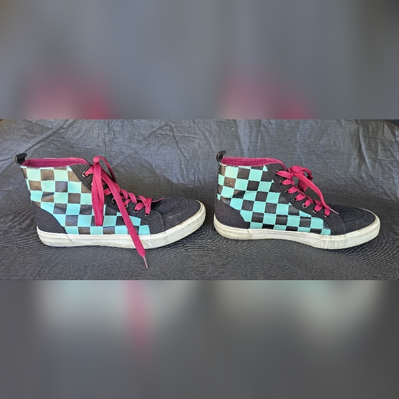 Demon Slayer blue black checker High Tops Men's Size 8 - Picture 3 of 8
